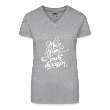 Mein Besen parkt draussen - Perfekt für - Bio Frauen T-Shirt mit V-Ausschnitt - Schwarz - Vorne