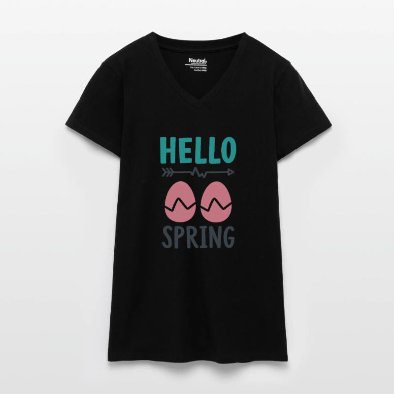 Hello Spring Spring Design with Easter Eggs Organic Women's V-Neck T-Shirt