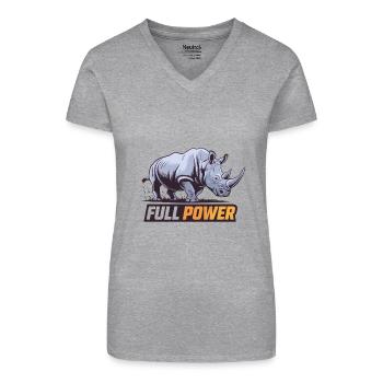 Rhinocéros pleine puissance force énergie animale - T-shirt bio col V Femme - noir - Devant