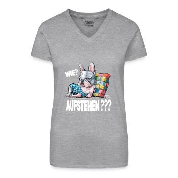 Französische Bulldogge: Wie? Aufstehen??? - Bio Frauen T-Shirt mit V-Ausschnitt - Schwarz - Vorne