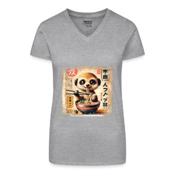 Ramen Erdmännchen Grunge Poster Style - Bio Frauen T-Shirt mit V-Ausschnitt - Schwarz - Vorne