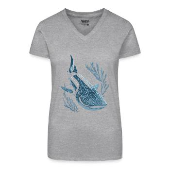 Requin baleine Requin - T-shirt bio col V Femme - noir - Devant