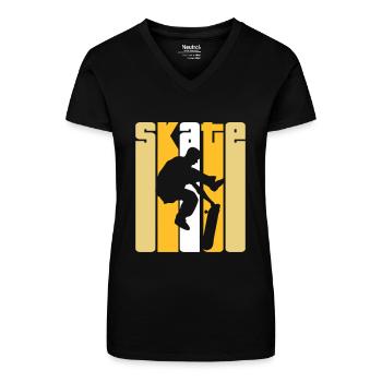 Skate Retro - Skater - Skateboard - Skateboarder - T-shirt bio col V Femme - noir - Devant