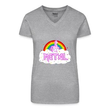 metal musik heavy einhorn regenbogen pink lustig - Bio Frauen T-Shirt mit V-Ausschnitt - Schwarz - Vorne