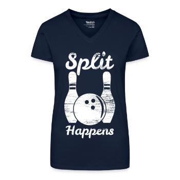 Bowling Split - T-shirt bio col V Femme - bleu foncé - Devant