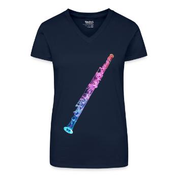 Flûte traversière - T-shirt bio col V Femme - bleu foncé - Devant