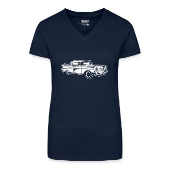 Chevy Bel Air / Oldtimer 01_weiß - Bio Frauen T-Shirt mit V-Ausschnitt - Dunkelblau - Vorne