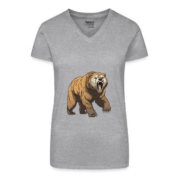 Bär Tier - Bio Frauen T-Shirt mit V-Ausschnitt - Schwarz - Vorne