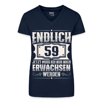59. Geburtstag - Bio Frauen T-Shirt mit V-Ausschnitt - Dunkelblau - Vorne