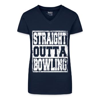Bowling Spruch lustig - Bio Frauen T-Shirt mit V-Ausschnitt - Dunkelblau - Vorne