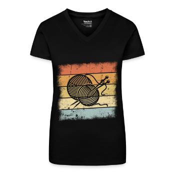 Stricken Motiv - Bio Frauen T-Shirt mit V-Ausschnitt - Schwarz - Vorne