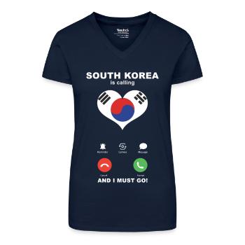 La Corée du Sud appelle South Korea Heart Souvenir - T-shirt bio col V Femme - bleu foncé - Devant
