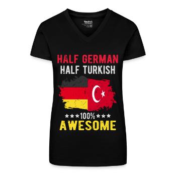 Halb Deutsch Halb Türke - Bio Frauen T-Shirt mit V-Ausschnitt - Schwarz - Vorne