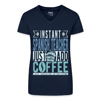 Spanischlehrer Kaffee Spruch - Bio Frauen T-Shirt mit V-Ausschnitt - Dunkelblau - Vorne