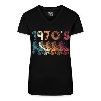 70s Rollerskate Rollerskating - Bio Frauen T-Shirt mit V-Ausschnitt - Schwarz - Vorne
