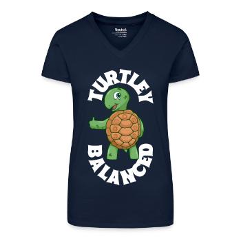 Schildkröten Balance - Chakra - Bio Frauen T-Shirt mit V-Ausschnitt - Dunkelblau - Vorne