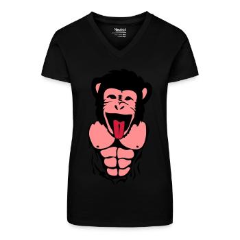 Affe Gorilla Affe tete4 Körper muscle1 - Bio Frauen T-Shirt mit V-Ausschnitt - Schwarz - Vorne