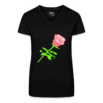 Jolie belle fleur de rose feuille roses romantique - T-shirt bio col V Femme - noir - Devant