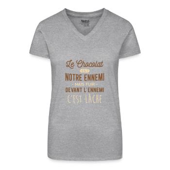 le chocolat notre ennemi - T-shirt bio col V Femme - noir - Devant