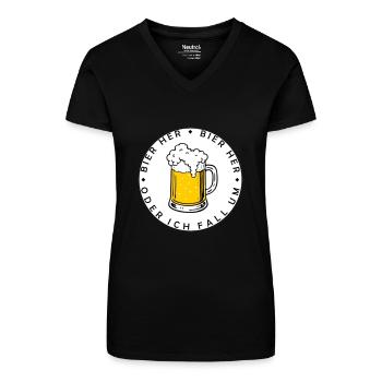 Bees here - Oder ich fall um! - Organic Women's V-Neck T-Shirt - black - Front