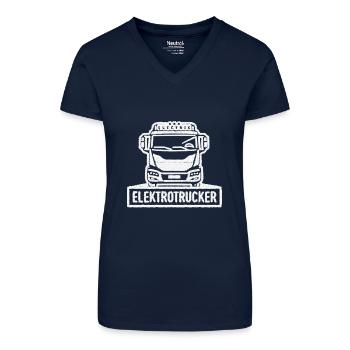 Elektrotrucker | gestickter Patch Look - Bio Frauen T-Shirt mit V-Ausschnitt - Dunkelblau - Vorne