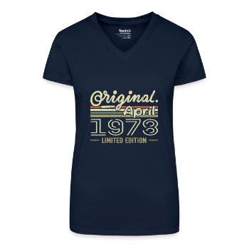 April 1978 47th Anniversary Gift April 1978 - Organic Women's V-Neck T-Shirt - navy blue - Front