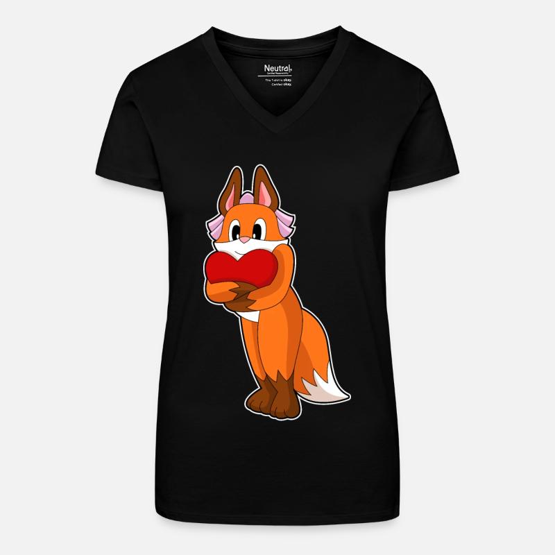 Mariage Fox Bride Heart - T-shirt bio col V Femme - noir