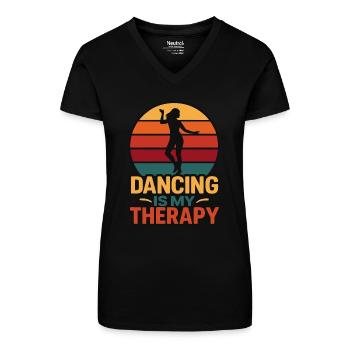 Tanz ist meine Therapie – Retro Tanzdesign - Bio Frauen T-Shirt mit V-Ausschnitt - Schwarz - Vorne