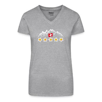 Schweiz, Berge, Gletscher, Urlaub - Bio Frauen T-Shirt mit V-Ausschnitt - Schwarz - Vorne