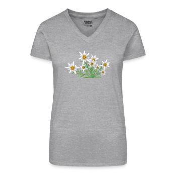L’Edelweiss, Fleur des Alpes, Fleur de Suisse - T-shirt bio col V Femme - noir - Devant