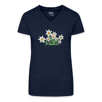 L’Edelweiss, Fleur des Alpes, Fleur de Suisse - T-shirt bio col V Femme - bleu foncé - Devant