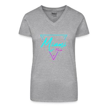 Miami Neon Schrift Verlauf - Bio Frauen T-Shirt mit V-Ausschnitt - Schwarz - Vorne
