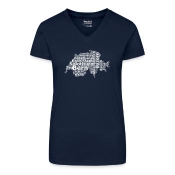 Schweiz Mundart weiss - Bio Frauen T-Shirt mit V-Ausschnitt - Dunkelblau - Vorne