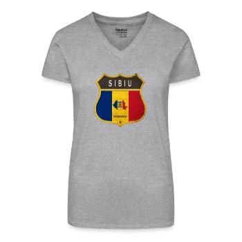 Sibiu Rumänien Wappen Design - Bio Frauen T-Shirt mit V-Ausschnitt - Schwarz - Vorne
