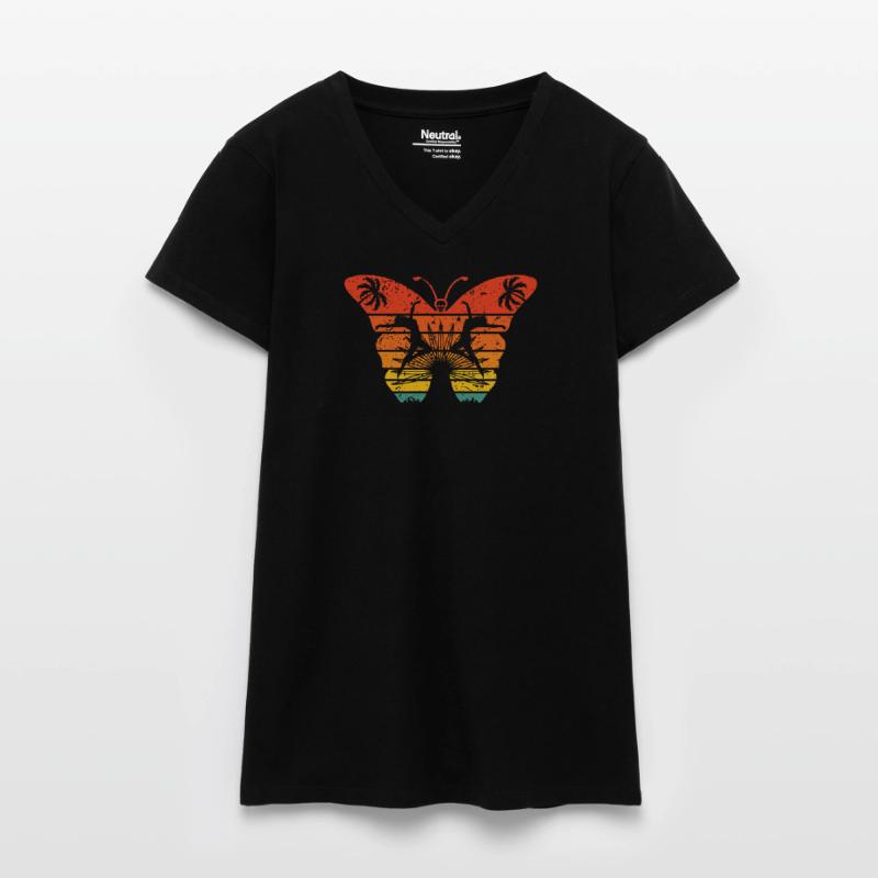 Étrange effet papillon T-shirt bio col V Femme