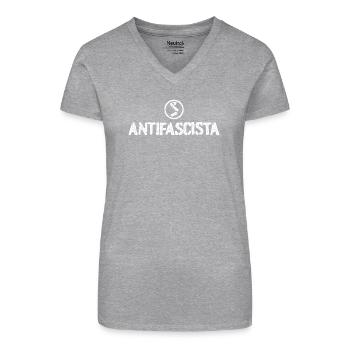 Antifasciste - T-shirt bio col V Femme - noir - Devant