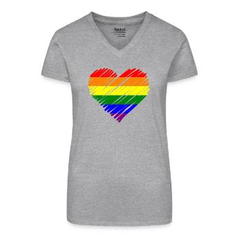 Regenbogen Pride Herz - Bio Frauen T-Shirt mit V-Ausschnitt - Schwarz - Vorne