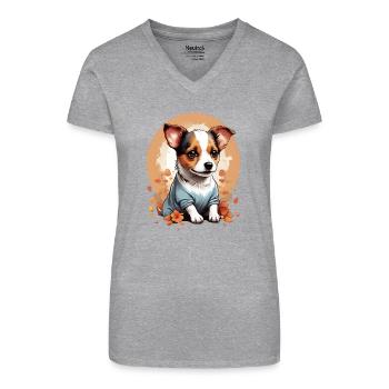 Niedlicher kleiner Jack Russell Welpe - Bio Frauen T-Shirt mit V-Ausschnitt - Schwarz - Vorne