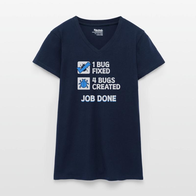 Correction de bugs Bugs de développeur Déclaration de code Informatique T-shirt bio col V Femme