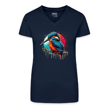 Martin-pêcheur - T-shirt bio col V Femme - bleu foncé - Devant