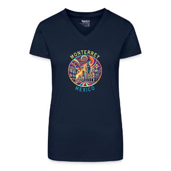 Monterrey Mexico cities art design - Organic Women's V-Neck T-Shirt - navy blue - Front