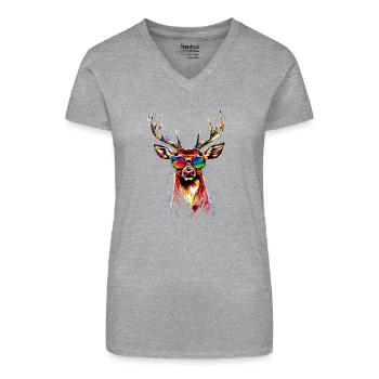 Hirsch Geweih Jagd Reh Rentier Rothirsch Jäger - Bio Frauen T-Shirt mit V-Ausschnitt - Schwarz - Vorne