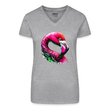 Flamant - T-shirt bio col V Femme - noir - Devant