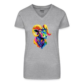 Bélier mouflon Bélier Mouton sauvage Mouton mâle - T-shirt bio col V Femme - noir - Devant