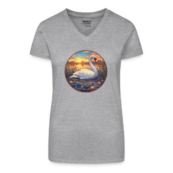 Schwäne Schwan - Bio Frauen T-Shirt mit V-Ausschnitt - Schwarz - Vorne