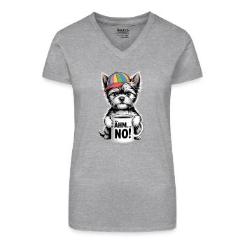 Lustiger Hund mit Kaffee und Regenbogenmütze - Bio Frauen T-Shirt mit V-Ausschnitt - Schwarz - Vorne