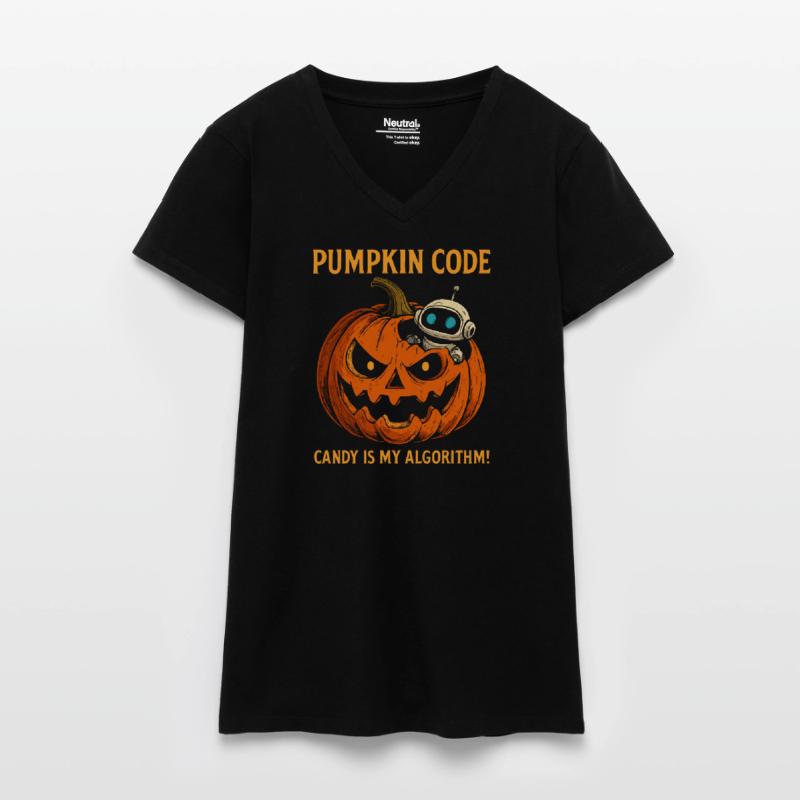 Pumpkin Code : Candy est mon algorithme ! T-shirt bio col V Femme
