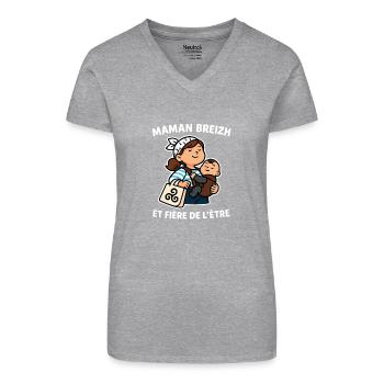 Bretagne - Maman Bretonne fière Breizh et Triskel - T-shirt bio col V Femme - noir - Devant