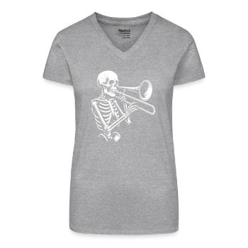Skelett Trompete Jazz Silhouette - Bio Frauen T-Shirt mit V-Ausschnitt - Schwarz - Vorne