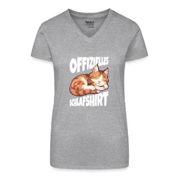 Chemise de nuit officielle chat - T-shirt bio col V Femme - noir - Devant